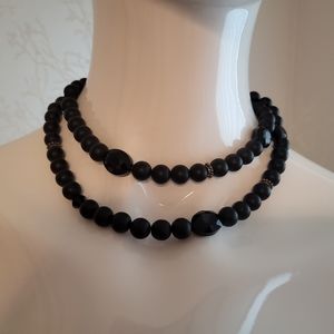 Long Beaded Necklace, Black